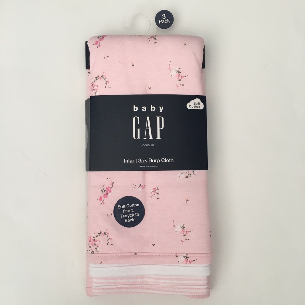 Baby Burp Cloths 3 Soft and Absorbent Pink Floral Stripes White NEW | Baby Gap
